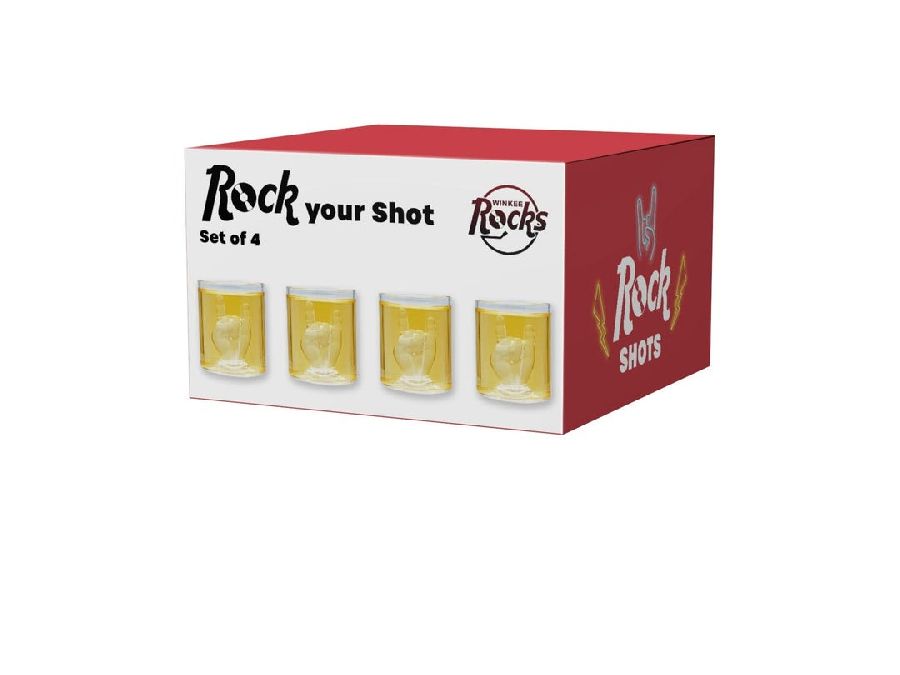 SHOTGLAASJES Rock Hand Shot Glasses, set of 4, transparant, glas