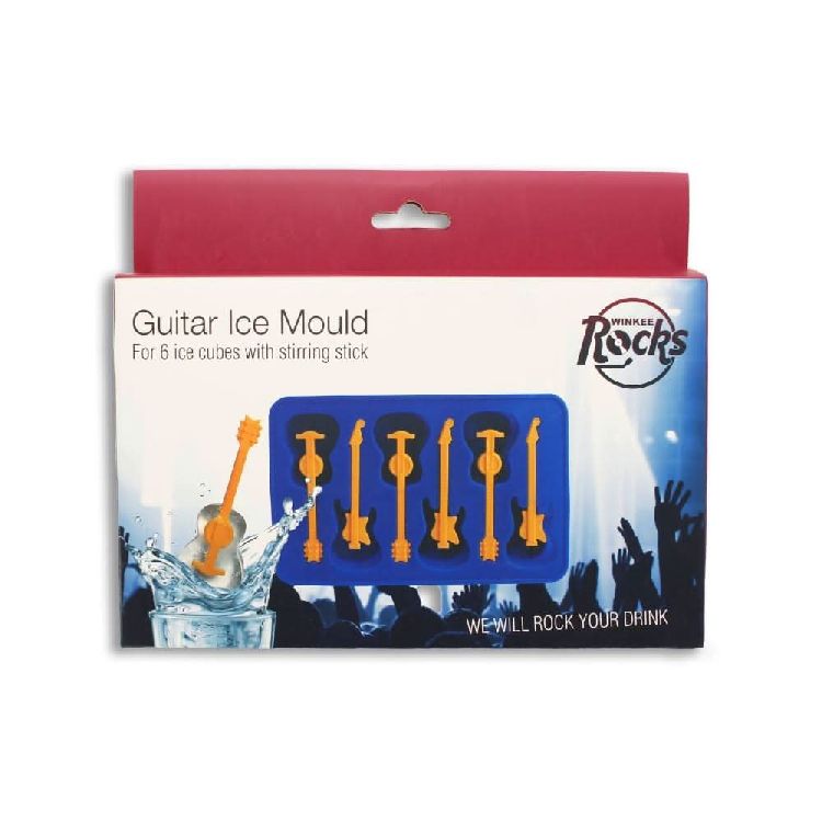 IJSBLOKJESVORM 1st, Rockin Guitar Ice Mold, blauw/geel, voor 6 ijsblokjes met staaf, keukengerei