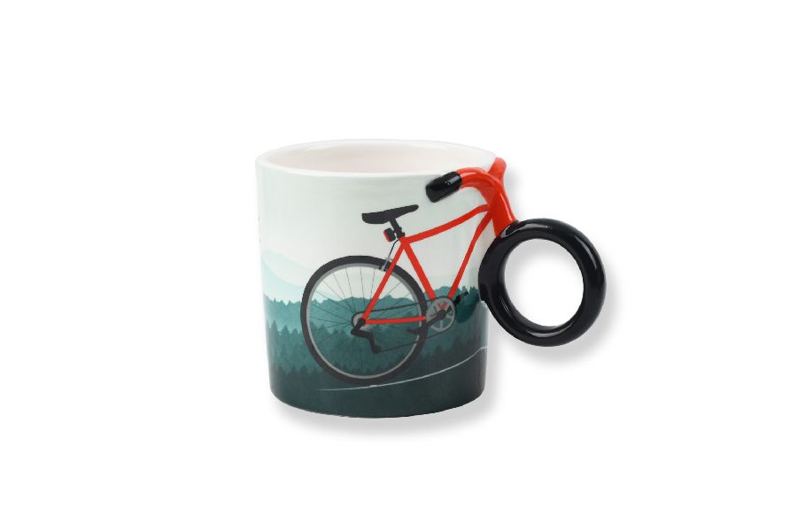 DRINKBEKER 1st, Bike Mug, groen/rood, fietswiel als oor, keramiek