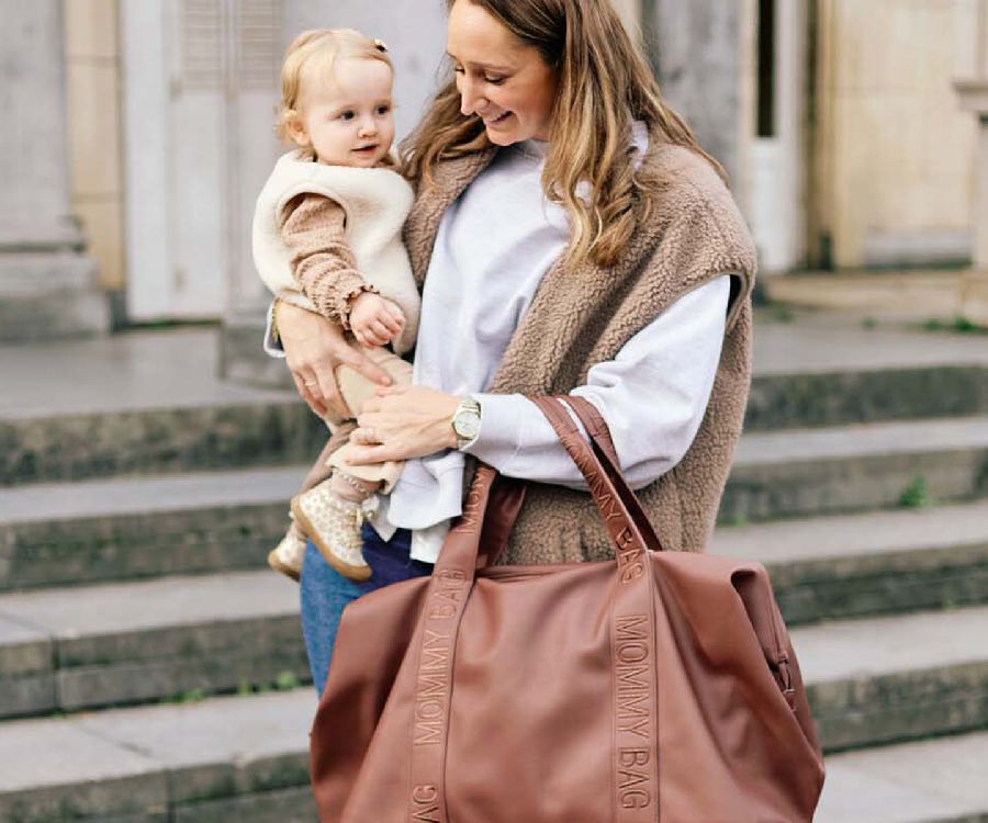 Verzorgingstas Childhome Mommy Bag Signature Simili, draagtas met luiermat | Signature Simili dark brown