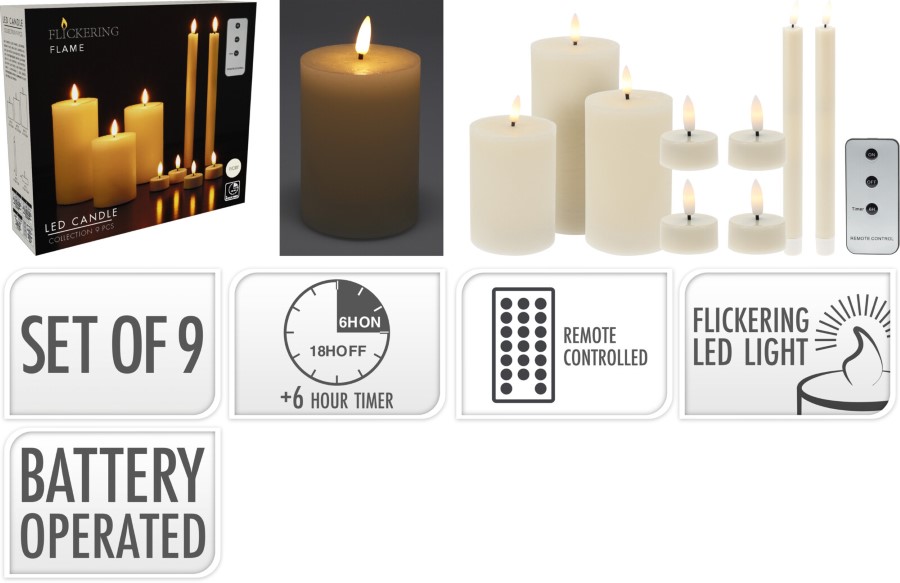 Verlichting 9-delige set, kaarsen