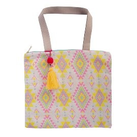 SHOPPER 1st, Majoie, aop, ecru/geel/roze, ritssluiting, draagtas