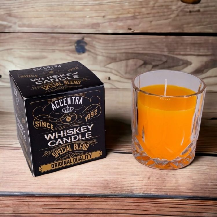 KAARS 1st, Geurkaars, Whiskey, in glas, 360 gr, 8.5x7cm, oranje, geur: whiskey