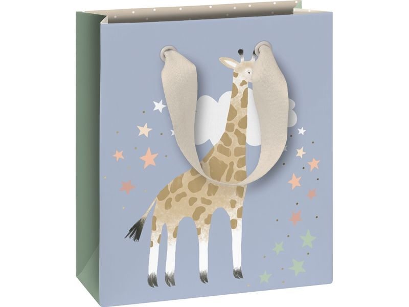 GESCHENKZAK 1st, Mimmo, groen, giraf/ olifant, 18x8x21cm draagtas