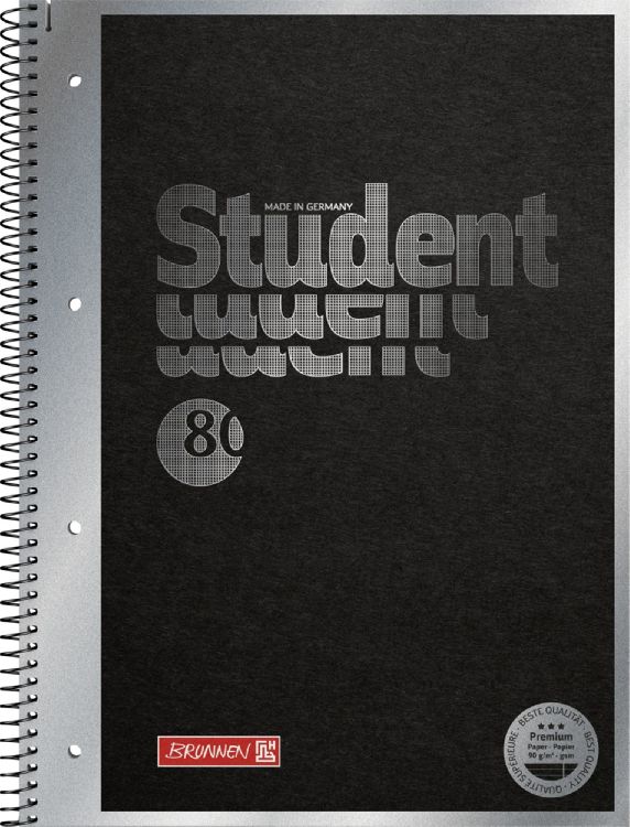 NOTITIESCHRIFT A4, Wirebound ref. Pad, zwart, tekst: student, cover: flexibel, spiraal, gelijnd, 80 pgs, 1 st, schrift