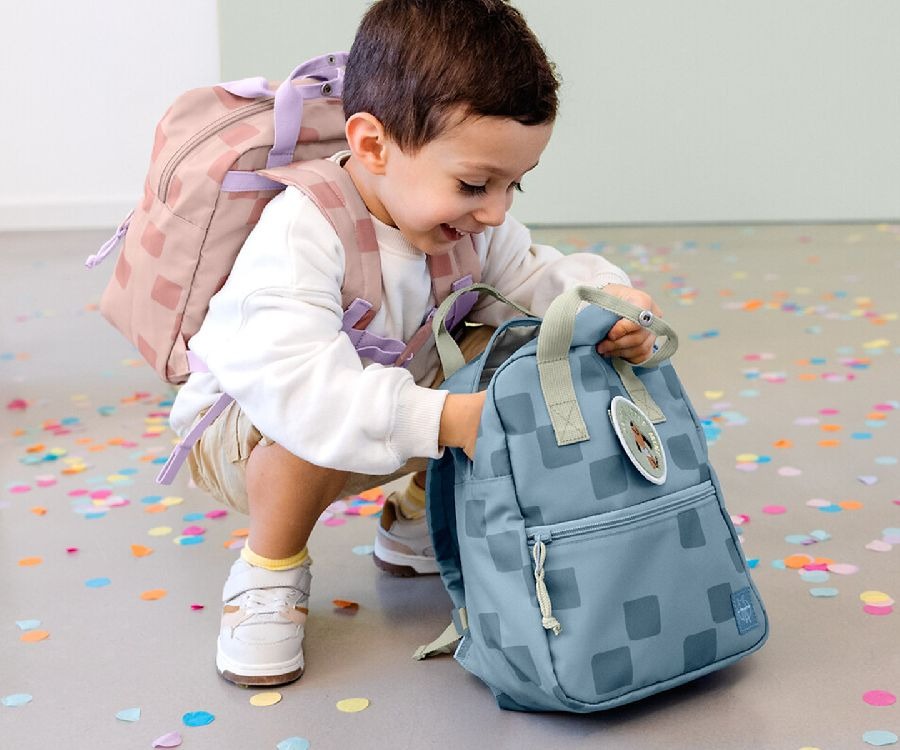 Rugzak Laessig Mini Square Backpack | Pattern Party blue School