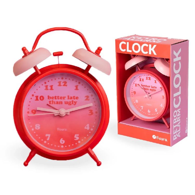 WEKKER analoog, Retro Alarm Clock, rood/roze, 5.7x16cm, staal/ABS/glas/ alluminium, secondenindeling