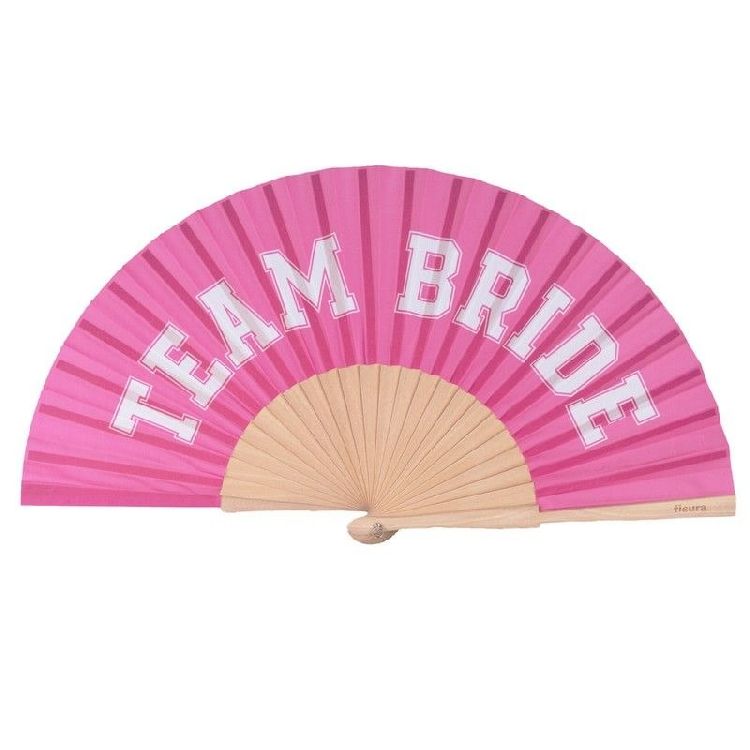 GADGET Hand Fan - Team Bride, waaier, roze, textiel/hout, tekst, 1 stuk(s)