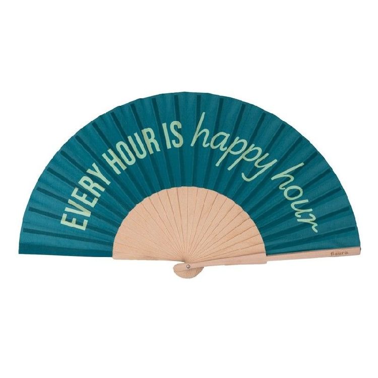 GADGET Hand Fan - every hour is happy hour, waaier, roze, textiel/hout, tekst, 1 stuk(s)