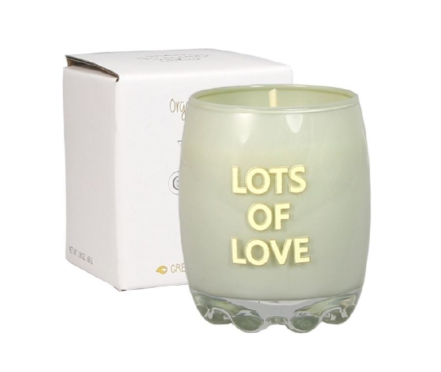 KAARS kaars in glas/geurkaars, Soy Candle, groen, 5.5 x 6 cm, Lots of love, geur: minty bamboo, 20 u, 1st