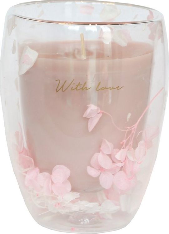 KAARS geurkaars, sojakaars, with love, 11,5x8, gedroogde bloemen, 50u, nadien te gebruiken als drinkglas,1st