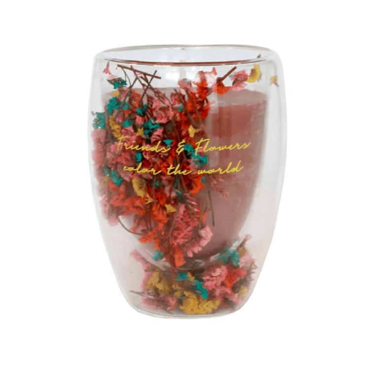 KAARS geurkaars, sojakaars, friends & flowers, 11,5x8, gedroogde bloemen, 50u, nadien te gebruiken als drinkglas,1st