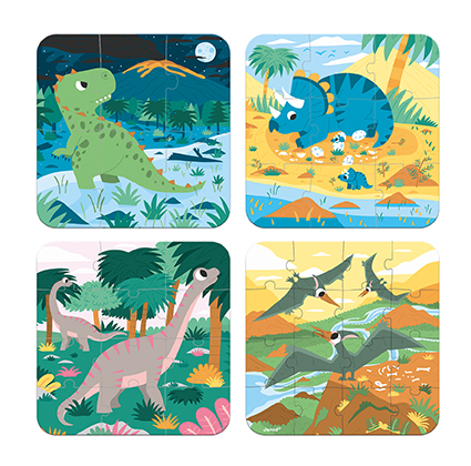 Puzzel Janod Dinosaurs | 4 Progressive Puzzles