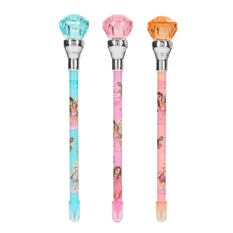 BALPEN 1st, Pen Met Licht, Juicy,  assortiment, blauw/roze/oranje, diamant  topper, met dop