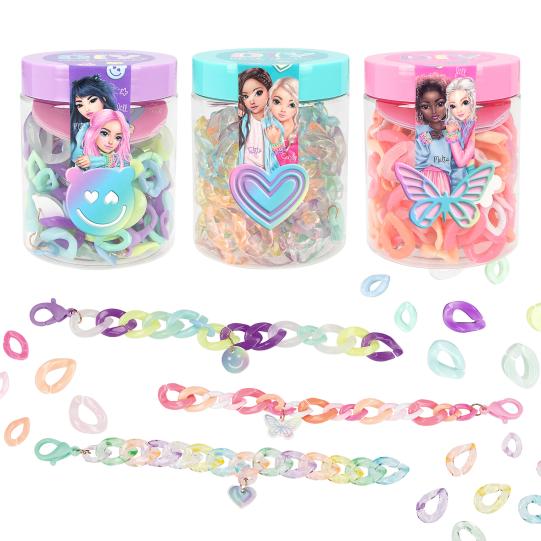 KNUTSELPAKKET 1st, DIY Clic Chain,  assortiment, set: 200 schakels/6 haken/ 4 hangers/handleiding