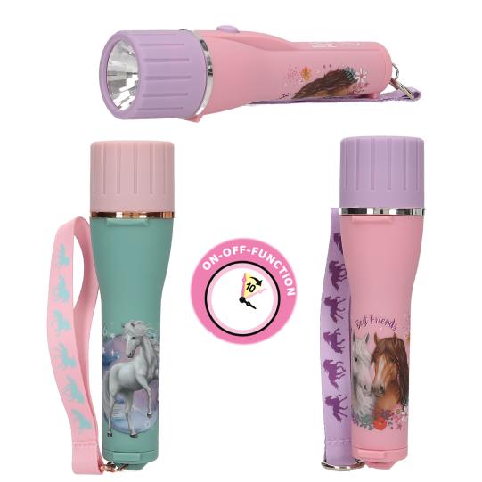 NACHTLAMP zaklamp, 1st, Miss Melody, met timer, assortiment, roze/blauw, paarden, batt inbegrepen