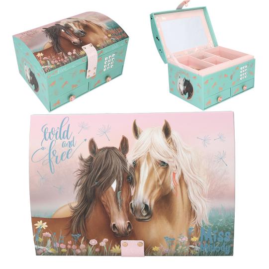 JUWELENHOUDER 1st, Sieradendoos Met  Code en Geluid, paarden, blauw