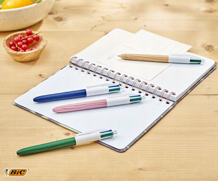 Balpen Bic 4 Colours Wood Style, standaard