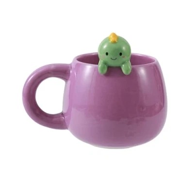 DRINKBEKER 1st, Ceramic Mug, Hello  Dino, 13x9x8,5cm, 450ml, paars