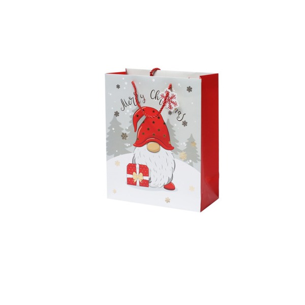 GESCHENKZAK kerstkabouter, rechthoek, grijs/rood, 26x12x32 cm, 1 stuk(s)
