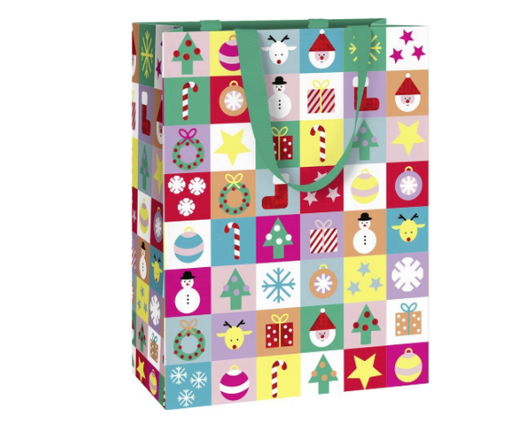GESCHENKZAK kerstsymbolen, rechthoek, multikleur, 23x13x30cm, 1st