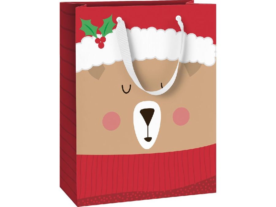 GESCHENKZAK beer, rood/bruin, rechthoek, 23x13x30cm, 1st