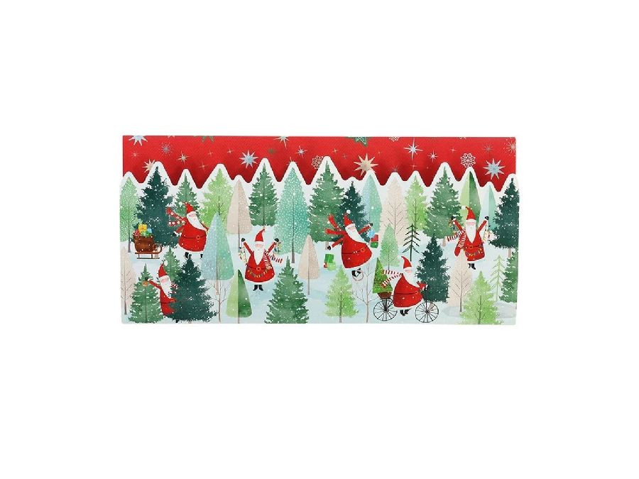 ENVELOPPE Gift Enveloppe, Santa, Kerstman tussen dennen, groen/rood, 23x11cm, 1stuk