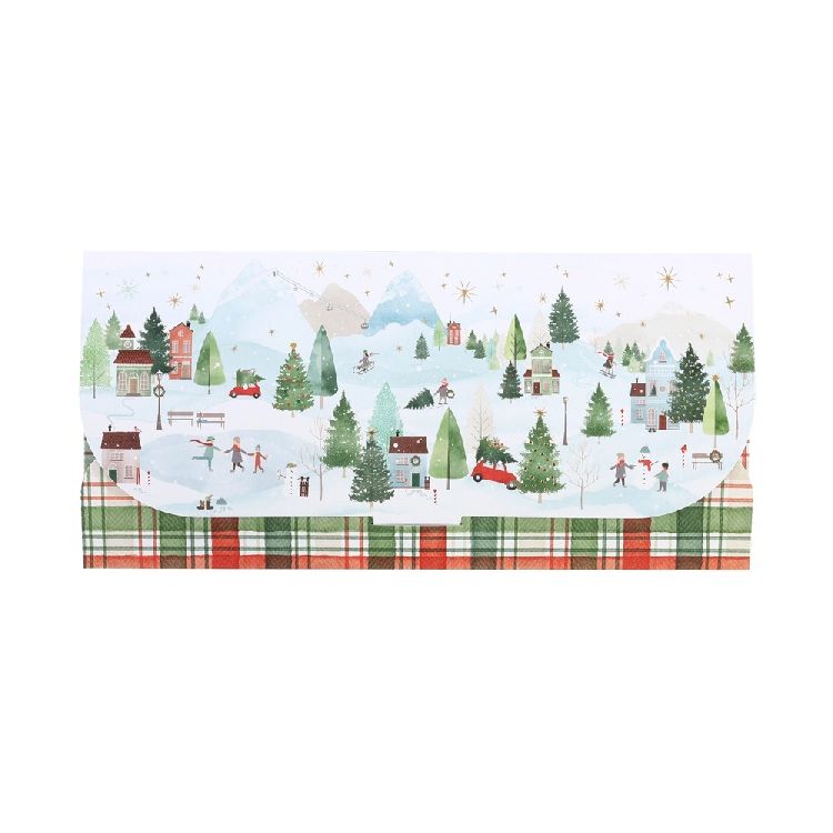 ENVELOPPE Gift Enveloppe, Winterlandschaft, wit/groen/rood, 23x11cm, 1stuk