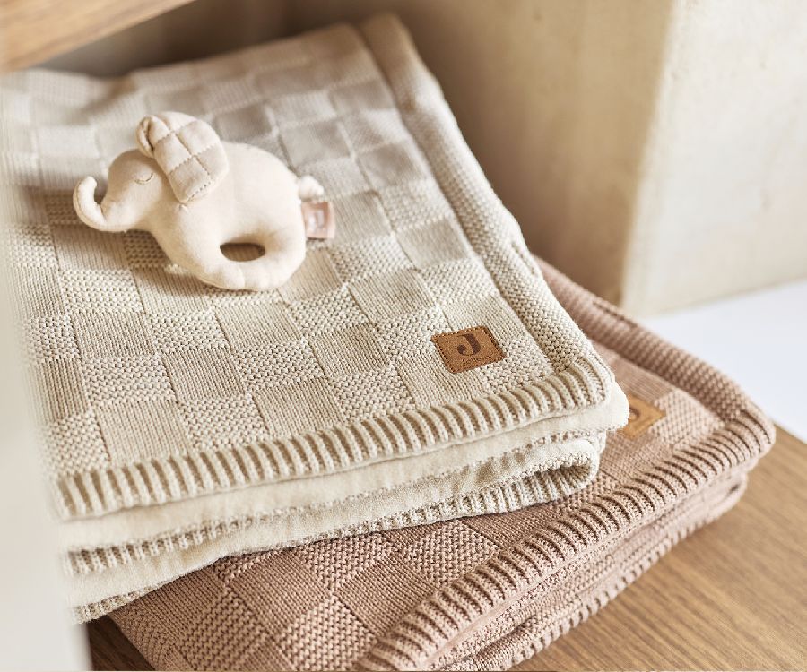 Deken Jollein, geschikt voor wieg/draagmand/park | Box Knit warm sand