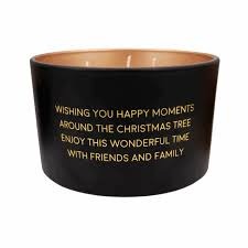 KAARS Sojakaars, zwart, tekst: wishing you happy moments..., geur: winter wood, 1st