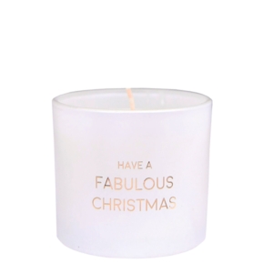 KAARS Geurkaars met wens-armband, wit, tekst: have a fabulous christmas, geur: winter wood, 1st