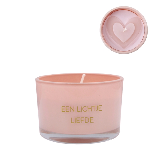 KAARS Sojakaars, roze, tekst: een lichtje liefde, geur: green tea time, 1st