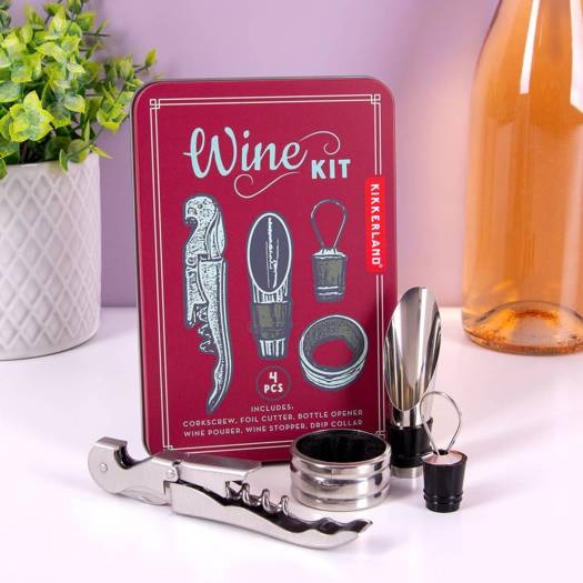 FLESSENOPENER 1st, Wine Kit, set, zilver/zwart, KEUKENGEREI