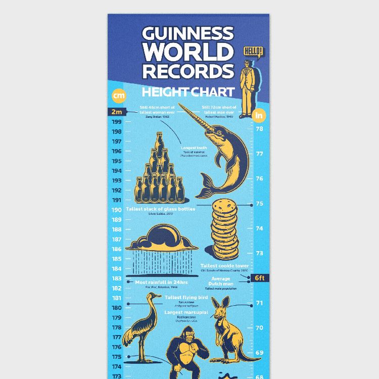 GADGET Guinness World Records - height Chart, 2 m, blauw
