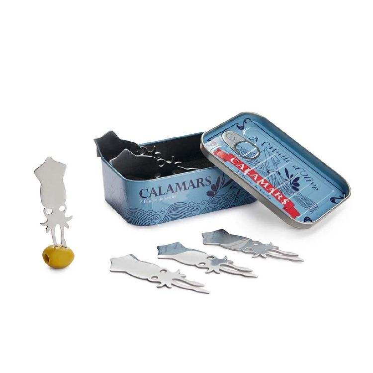 COCKTAILPRIKKER Snack Fork Conserverie, tin/staal, assortiment, geel/lichtblauw/rood/donkerblauw blik