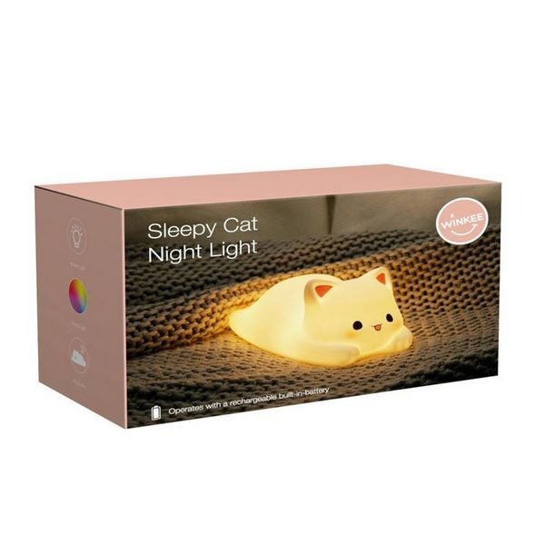 NACHTLAMP DRAADLOOS Touch sensitive Night light sleepy cat, wit, siliconen