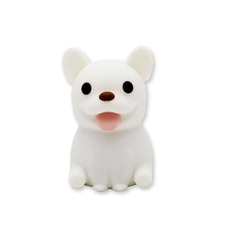 NACHTLAMP DRAADLOOS Bulldog, wit, hond, siliconen