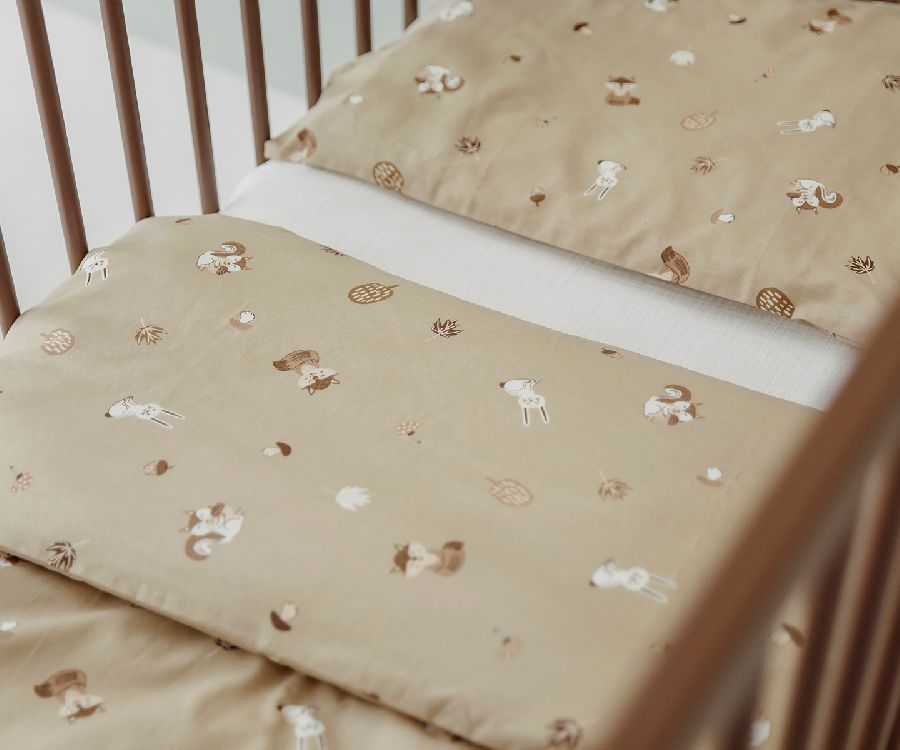 Donsovertrek Meyco Baby, geschikt voor babybed 60x120/babybed 70x140 | Forest Animals sand