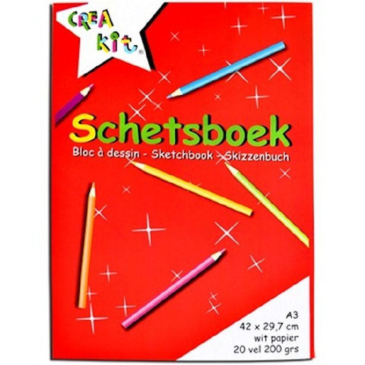 SCHETSBOEK A3, 00 vel, 200 gr, wit, gelijmd aan bovenzijde, horizontaal, 1st, tekenpapier