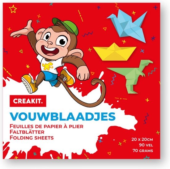 VOUWBLAADJES 20x20cm, 90 vellen, 70gr, verschillende kleuren