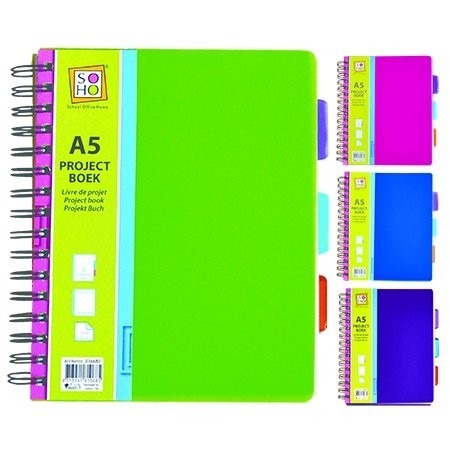 SCHRIFT 1st, Projectboek, A5, 200 vellen, wit, 3 verplaatsbare tabs, roze/paars/blauw, assortiment