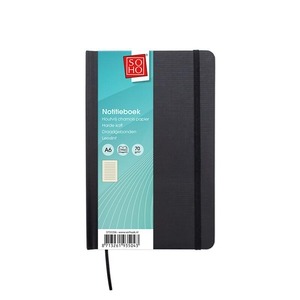 NOTITIEBOEK 1st, A5, gelijnd, 192pg, 70gr, leeslint, zwarte harde kaft, elastieksluiting