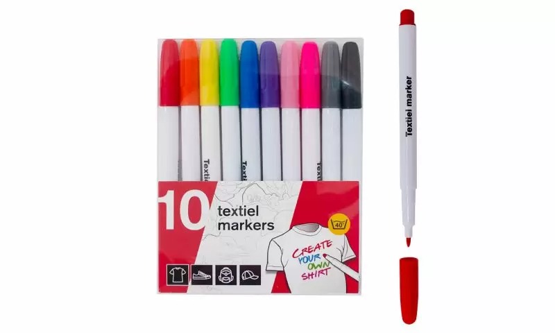STIFT Textielmarkers 10stuks, verschillende kleuren, wasbaar tot 40 graden