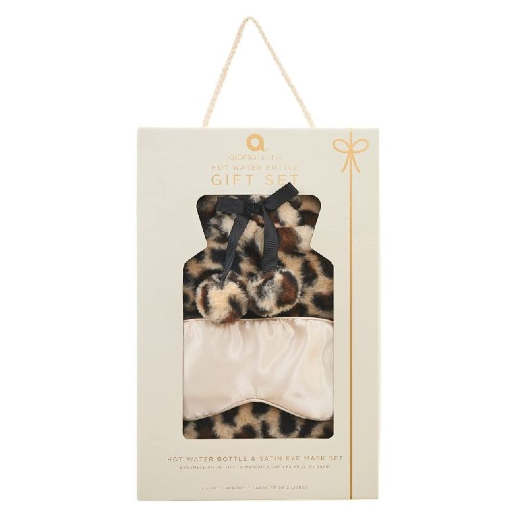 WARMWATERKRUIK Leopard Faux Fur Hot Water Bottle & Eye Mask, imitatiebont