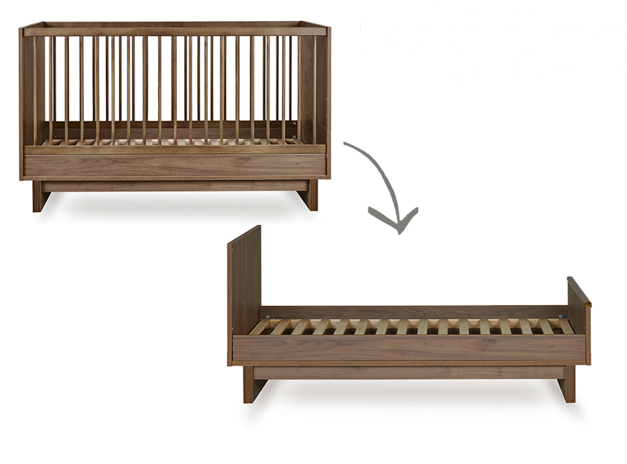 Bed Quax, Kyo Walnut, Kyo Walnut 70x140 omvb, babybed omvormbaar tot juniorbed