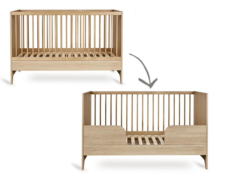Bed Quax, Tsugi Honey Ash, Tsugi Honey Ash 70x140 omvb, babybed omvormbaar tot bedbank