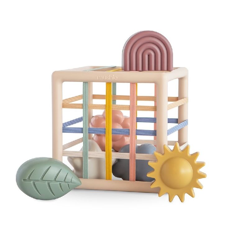 Stevige activiteitenkubus Mushie Elastic shape Sorter
