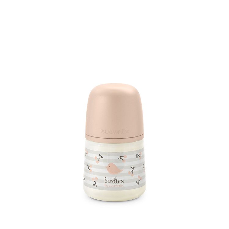 Fles Suavinex, breedhalsfles, 150 ml | Birdies pink