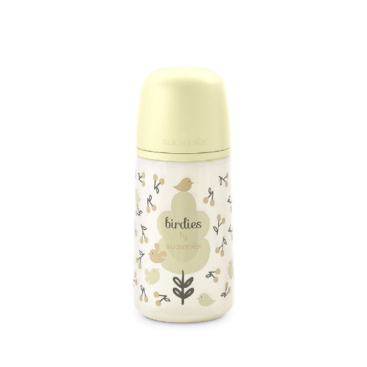 Fles Suavinex, breedhalsfles, 270 ml | Birdies beige