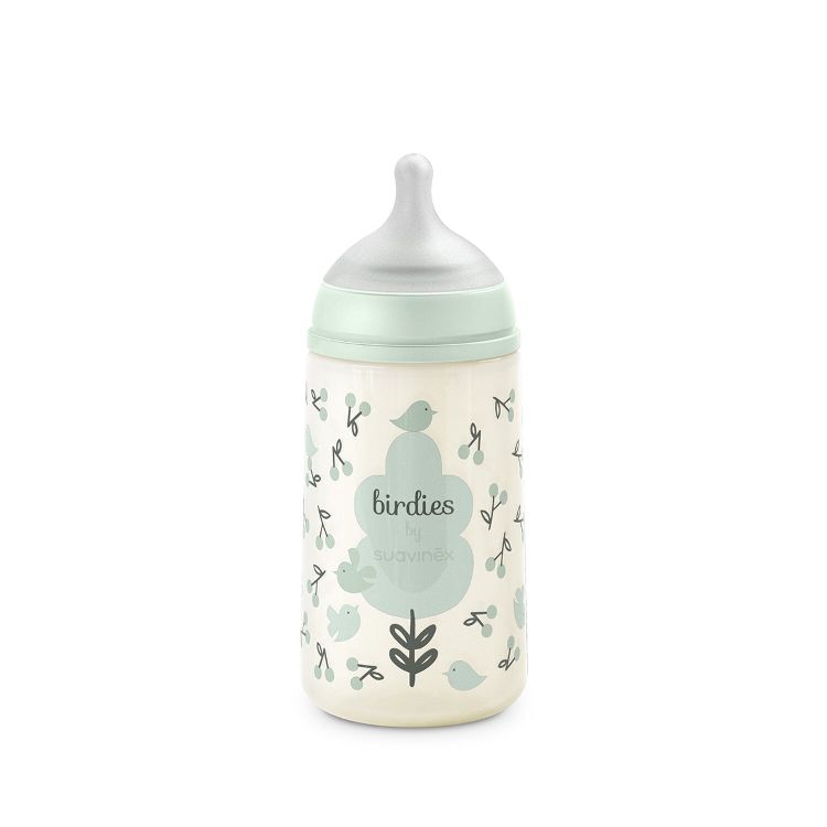 Fles Suavinex, breedhalsfles, 270 ml | Birdies green